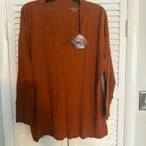 Ava & Viv Women's Rust V-Neck Long Sleeve Top